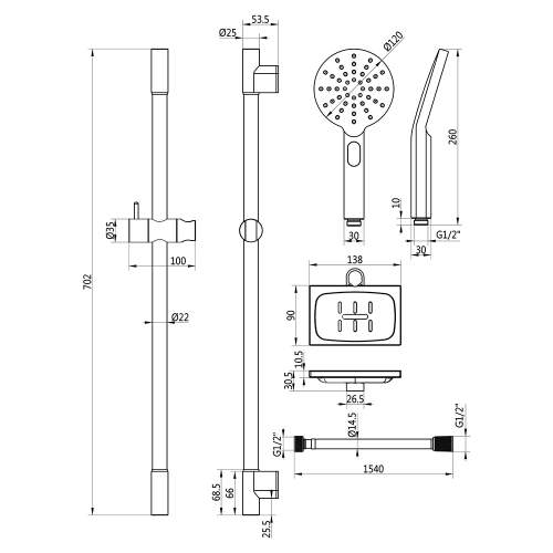 Bluci Round Slider Rail Kit and Push Button Handset