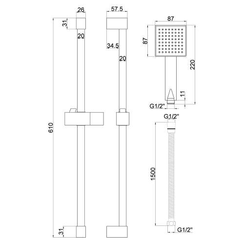 Bluci Square Slider Rail Kit and Single Mode Handset