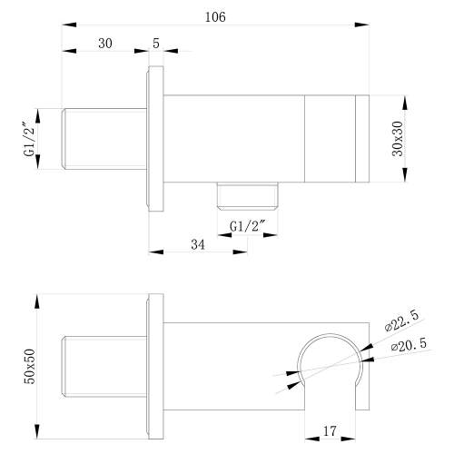 Bluci Chrome Square Handset Wall Bracket with Wall Outlet