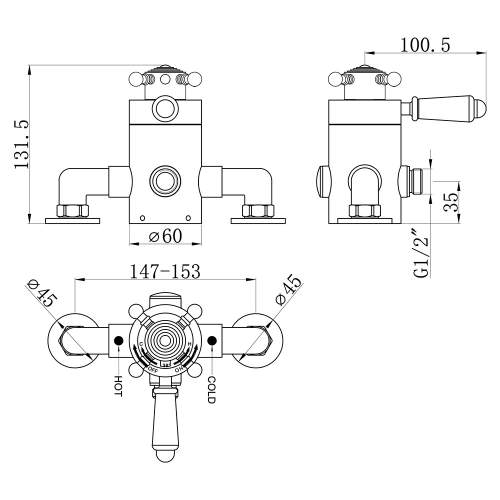 Bluci Traditional Exposed Single Outlet Thermostatic Concentric Shower Valve