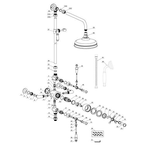 Bluci Bolsena Exposed Two Outlet Themostatic Shower Valve with Riser and Overhead Kit
