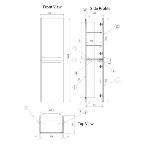 Bluci Gorizia Grey Gloss 454mm Wall Hung 2 Door Tall Unit