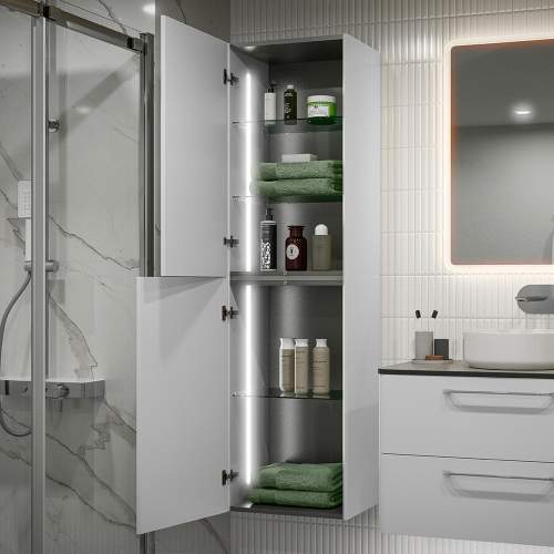 Bluci Gorizia White Gloss 454mm Wall Hung 2 Door Tall Unit