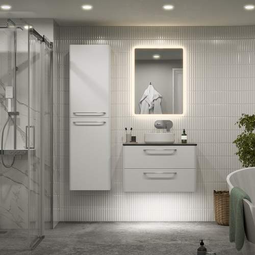 Bluci Gorizia White Gloss 454mm Wall Hung 2 Door Tall Unit