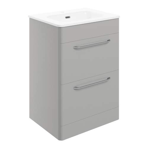 Bluci Gorizia Grey Gloss 610mm 2 Drawer Floor Unit & Basin