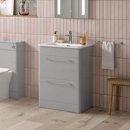 Bluci Gorizia Grey Gloss 610mm 2 Drawer Floor Unit & Basin