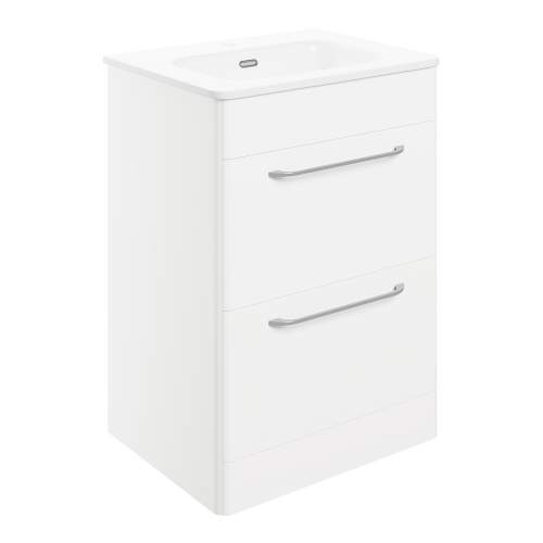 Bluci Gorizia White Gloss 610mm 2 Drawer Floor Unit & Basin