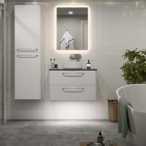 Bluci Gorizia White Gloss 794mm 2 Drawer Wall Hung Basin Unit