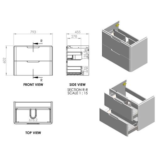 Bluci Merano 800mm 2 Drawer Wall Hung Bathroom Basin Unit