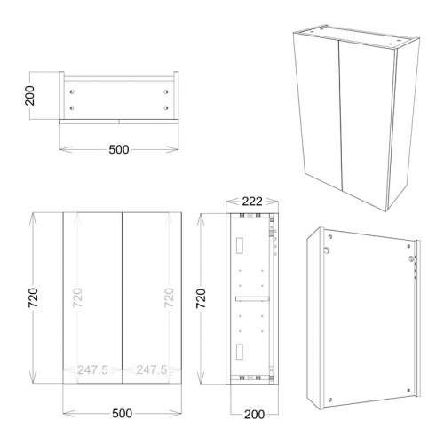 Bluci Valentia 500mm 2 Door Mirrored Bathroom Wall Unit