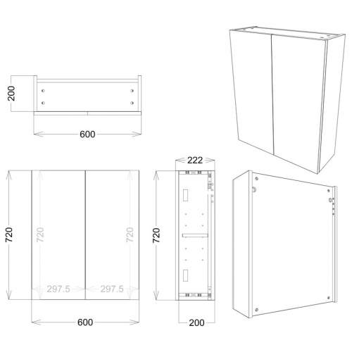 Bluci Valentia 600mm 2 Door Mirrored Bathroom Wall Unit