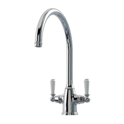 Bidbury and Co Amesbury Twin Lever Chrome Tap with Porcelain Handles