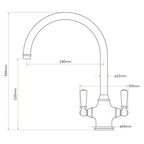 Bidbury and Co Amesbury Twin Lever Chrome Tap with Porcelain Handles