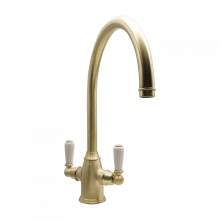 Amesbury Twin Lever Old English Brass Tap with Porcelain Handles