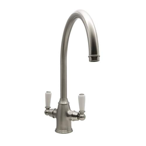 Bidbury and Co Amesbury Twin Lever Pewter Monobloc Tap with Porcelain Handles