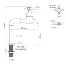 Bidbury and Co Caswell Chrome Bibcock Taps with Crosshead Handles