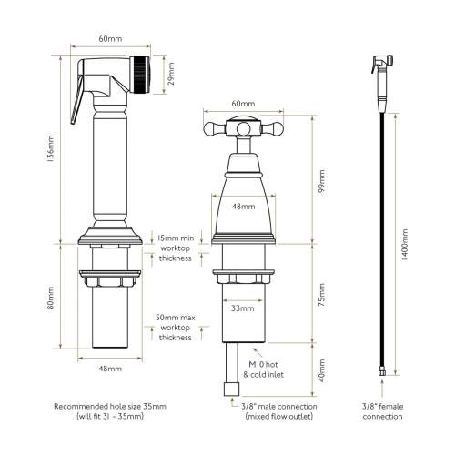 Bidbury and Co Chalford Chrome Independent Pull-Out Spray with Crosshead Handle