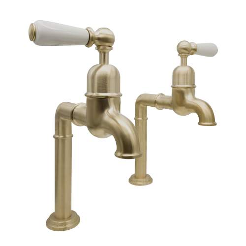 Bidbury and Co Hanford Old English Brass Bibcock Taps with Porcelain Lever Handles