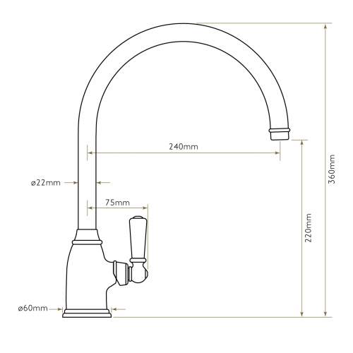 Bidbury and Co Malvern Chrome Single Lever Monobloc Tap with Porcelain Handles