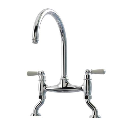 Bidbury and Co Moreton Twin Lever Chrome Bridge Tap with Porcelain Handles