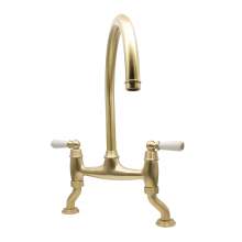 Bidbury and Co Moreton Twin Lever Old English Brass Bridge Tap with Porcelain Handles