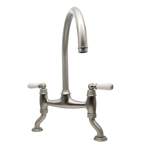 Bidbury and Co Moreton Twin Lever Pewter Bridge Tap with Porcelain Handles