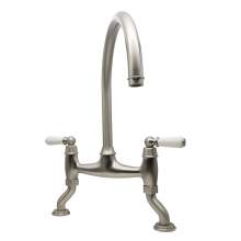 Bidbury and Co Moreton Twin Lever Pewter Bridge Tap with Porcelain Handles