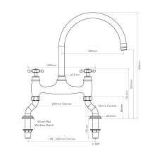 Bidbury and Co Sherborne Chrome Twin Lever Bridge Tap with Crosshead Handles