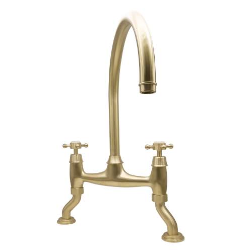 Bidbury and Co Sherborne Old English Brass Twin Lever Bridge Tap with Crosshead Handles