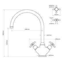 Bidbury and Co Yorkley Chrome Twin Lever Monobloc Tap with Crosshead Handles
