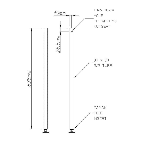 Pland 900mm Stainless Steel Leg