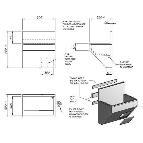 Pland Abaco 800mm European Style Scrub Sink