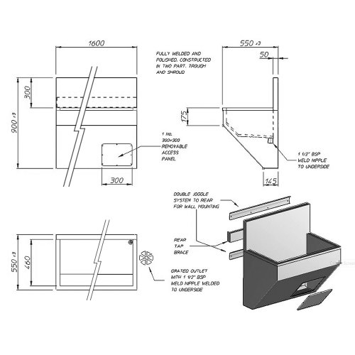 Pland Abaco 1600mm European Style Scrub Sink