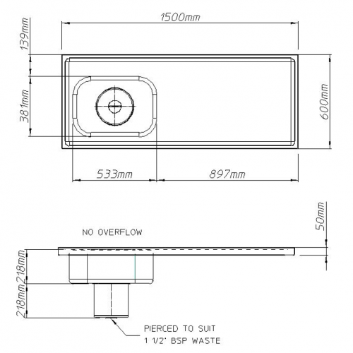 Pland Penang HTM64 1500mm Plaster Sink