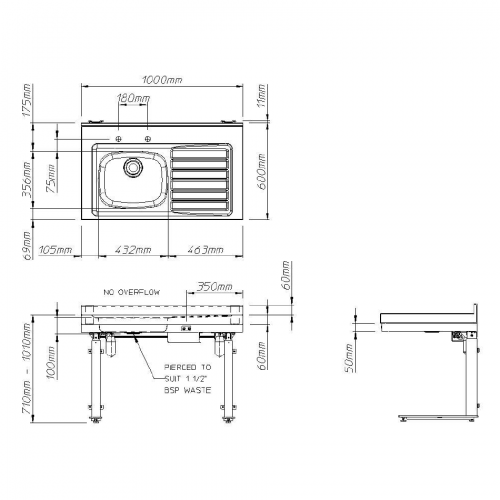 Pland Corsica Mains Powered Height Adjustable Sink