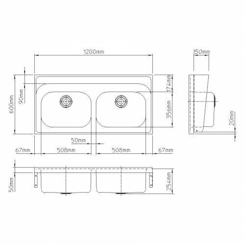 Pland Sark HTM64 Double Bowl Healthcare Sink