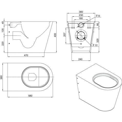 Pland Calvi 2 Back to Wall Stainless Steel Fully Shrouded WC Pan