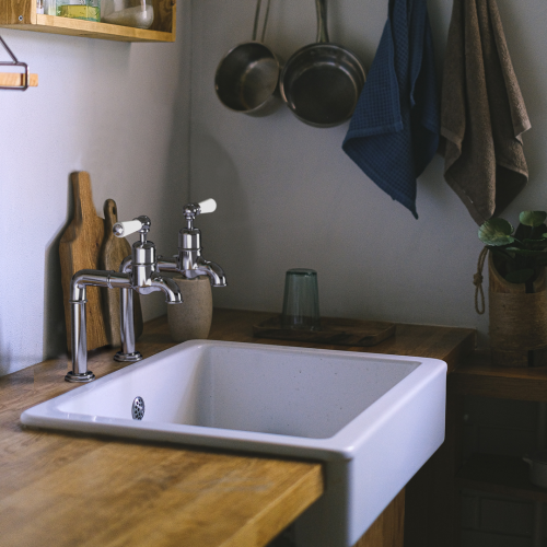 Bidbury and Co Hanford Chrome Bibcock Taps with Porcelain Lever Handles