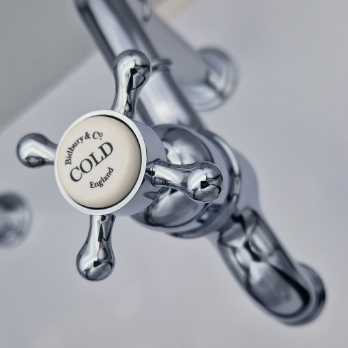 Bidbury and Co Caswell Chrome Bibcock Taps with Crosshead Handles
