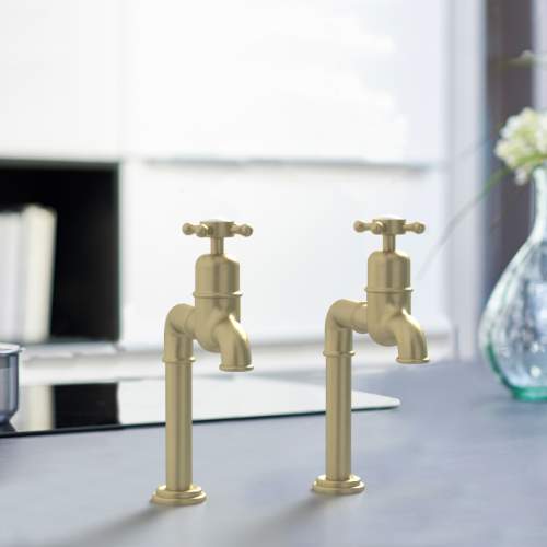 Bidbury and Co Caswell Old English Brass Bibcock Taps with Crosshead Handles