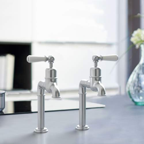 Bidbury and Co Hanford Pewter Bibcock Taps with Porcelain Lever Handles