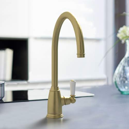 Bidbury and Co Malvern Old English Brass Single Lever Monobloc Tap with Porcelain Handles