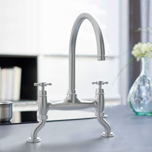 Bidbury and Co Sherborne Pewter Twin Lever Bridge Tap with Crosshead Handles