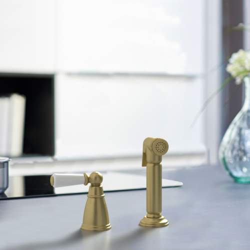 Bidbury and Co Taynton Old English Brass Independent Pull-Out Spray with Porcelain Lever Handle