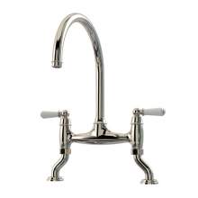 Bidbury and Co Moreton Twin Lever Polished Nickel Bridge Tap with Porcelain Handles