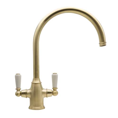 Bidbury and Co Amesbury Twin Lever Old English Brass Monobloc Tap with Porcelain Handles