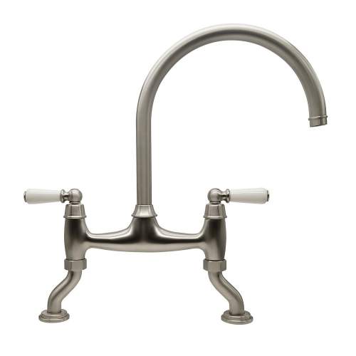 Bidbury and Co Moreton Twin Lever Pewter Bridge Tap with Porcelain Handles