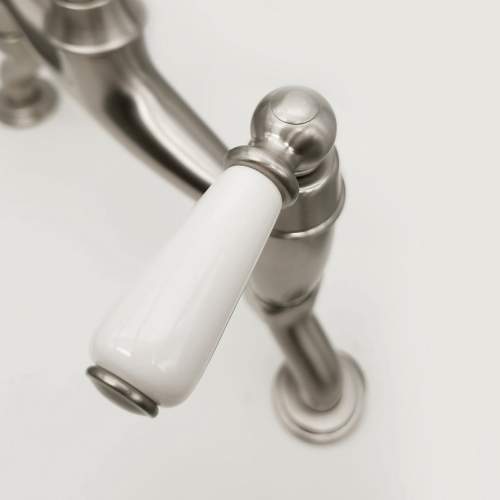 Bidbury and Co Moreton Twin Lever Pewter Bridge Tap with Porcelain Handles