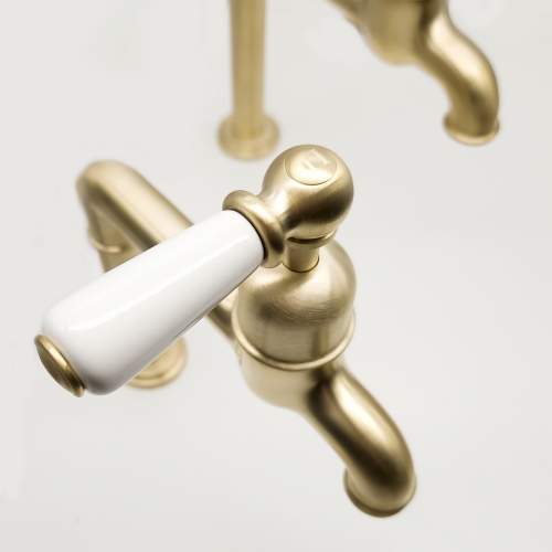 Bidbury and Co Hanford Old English Brass Bibcock Taps with Porcelain Lever Handles
