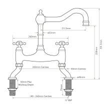 Bidbury and Co Fairford Chrome Twin Lever Bridge Tap with Crosshead Handles